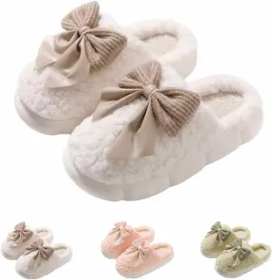 Women's Fuzzy House Slippers Fuzzy Bow Fall Winter Elegant Cozy Shoes with Faux Pelt Liner Plush Warm Slippers
