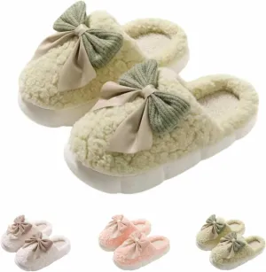 Women's Fuzzy House Slippers Fuzzy Bow Fall Winter Elegant Cozy Shoes with Faux Pelt Liner Plush Warm Slippers