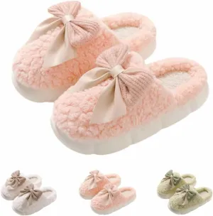 Women's Fuzzy House Slippers Fuzzy Bow Fall Winter Elegant Cozy Shoes with Faux Pelt Liner Plush Warm Slippers