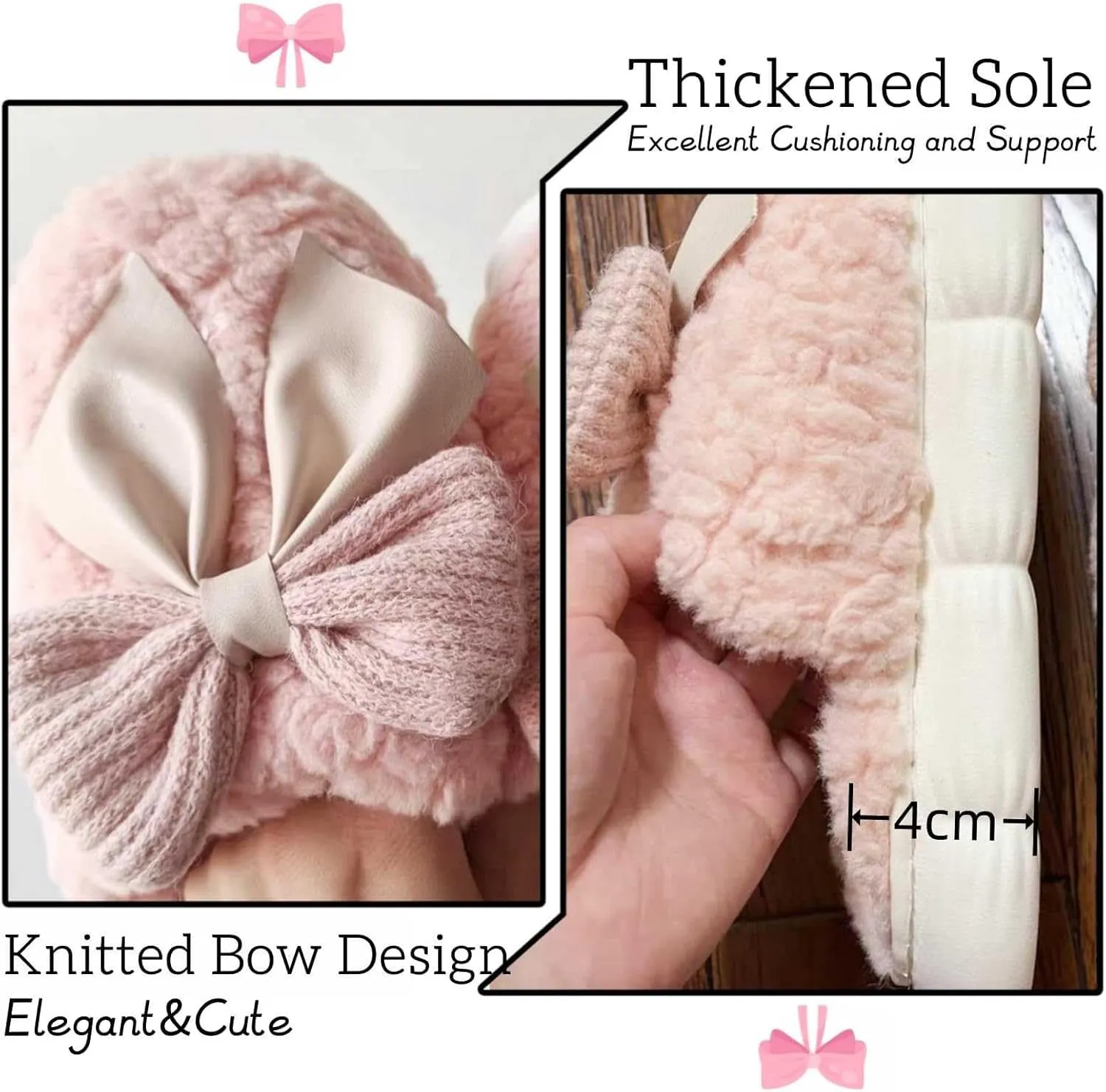 Women's Fuzzy House Slippers Fuzzy Bow Fall Winter Elegant Cozy Shoes with Faux Pelt Liner Plush Warm Slippers