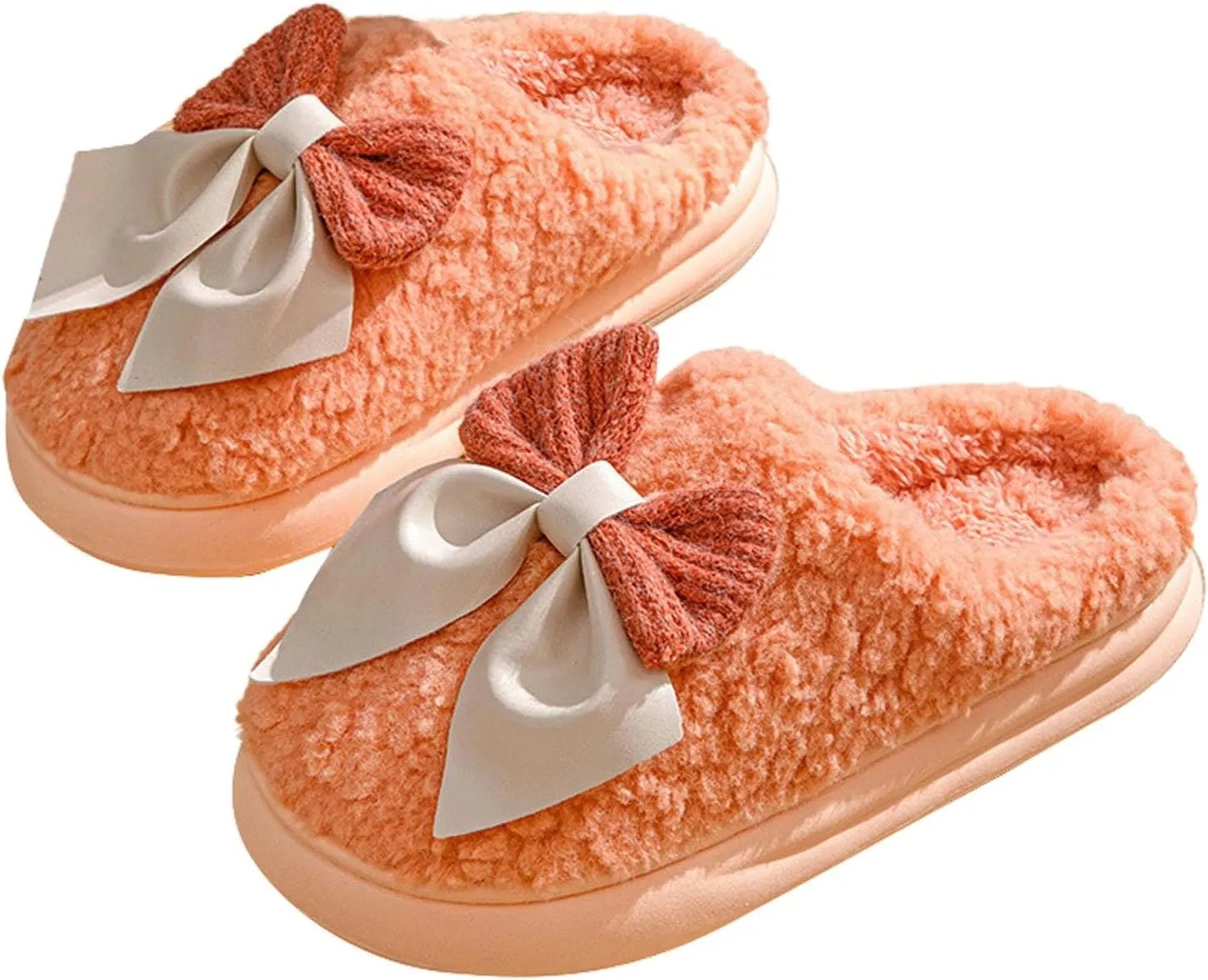 Women's Fuzzy House Slippers Fuzzy Bow Fall Winter Elegant Cozy Shoes with Faux Pelt Liner Plush Warm Slippers