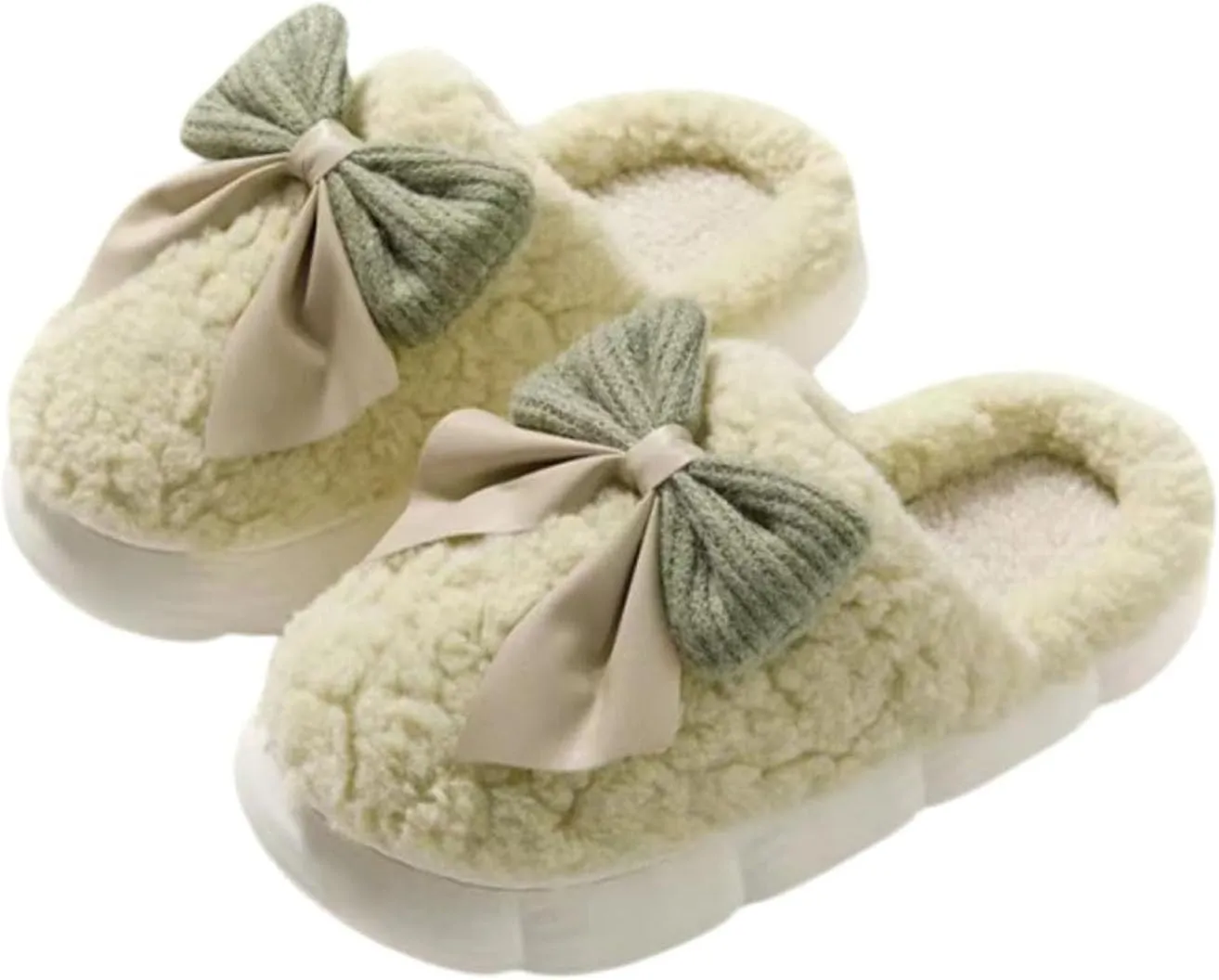 Women's Fuzzy House Slippers Fuzzy Bow Fall Winter Elegant Cozy Shoes with Faux Pelt Liner Plush Warm Slippers