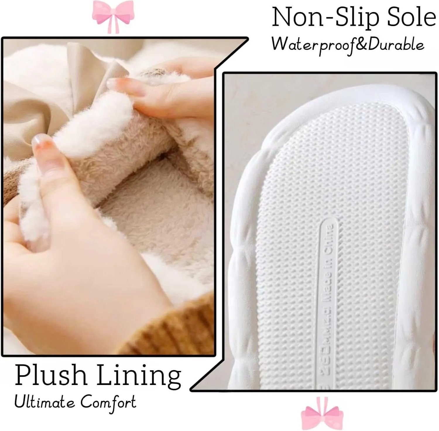 Women's Fuzzy House Slippers Fuzzy Bow Fall Winter Elegant Cozy Shoes with Faux Pelt Liner Plush Warm Slippers