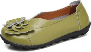 Women's Leather Flowers Loafers Lightweight Comfortable Round Toe Soft Bottom Walking Shoes Summer Casual Slip On Moccasins Driving Flats Outdoor Work Shoes