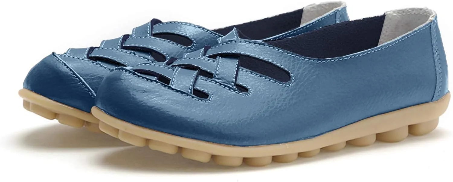 Womens Leather Loafers Summer Breathable Hollow Out Closed Toe Slip-On Sandals Casual Lightweight Soft Sole Nurse Work Walking Shoes Comfortable Casual Fisherman Sandals