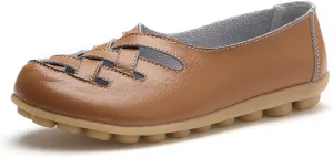 Womens Leather Loafers Summer Breathable Hollow Out Closed Toe Slip-On Sandals Casual Lightweight Soft Sole Nurse Work Walking Shoes Comfortable Casual Fisherman Sandals