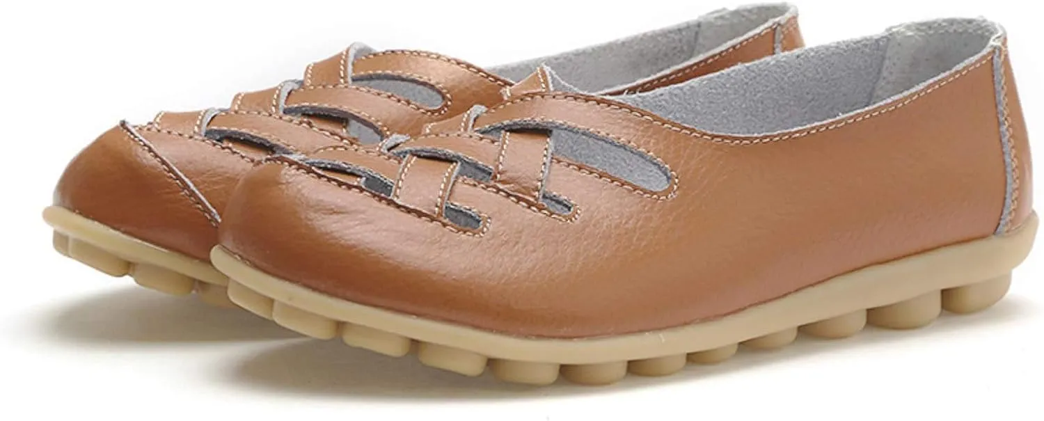 Womens Leather Loafers Summer Breathable Hollow Out Closed Toe Slip-On Sandals Casual Lightweight Soft Sole Nurse Work Walking Shoes Comfortable Casual Fisherman Sandals