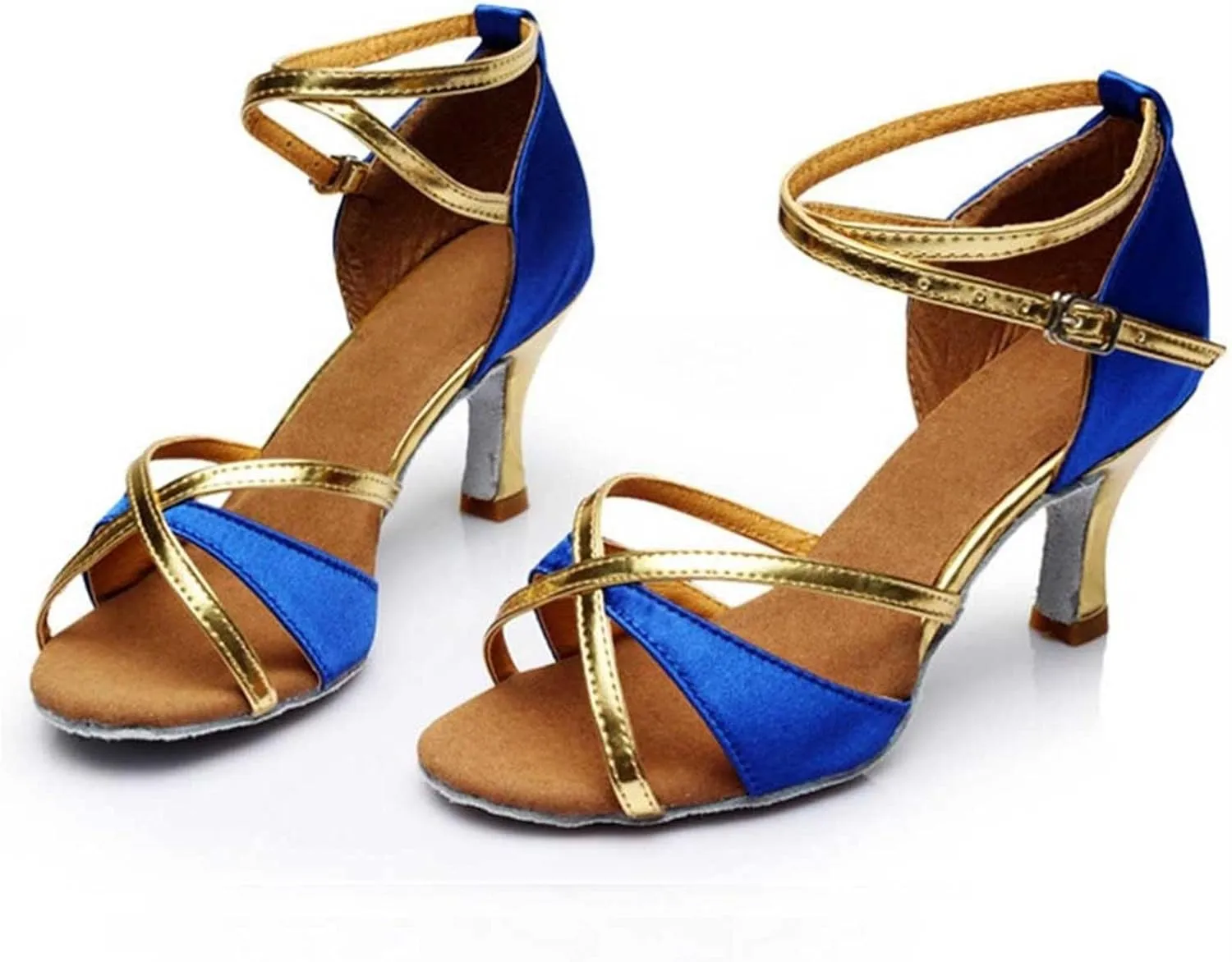 Women's Low Heel Peep Toe Ankle Buckle Kitten Heel Sparkly Glitter Wedding Dress Pumps Latin Ballroom Dance Shoes