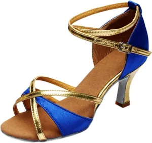 Women's Low Heel Peep Toe Ankle Buckle Kitten Heel Sparkly Glitter Wedding Dress Pumps Latin Ballroom Dance Shoes