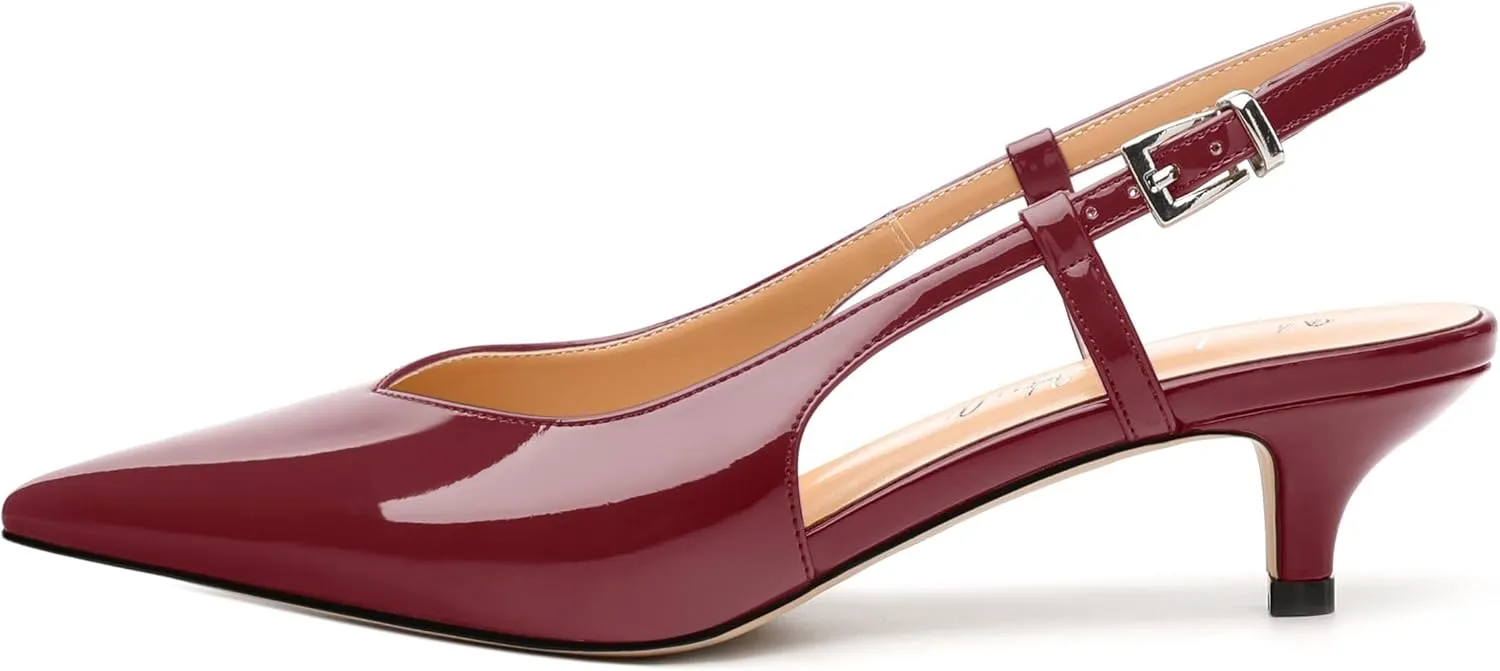 Women's Pumps, Pointed Toe Kitten Low Heels Pumps for Women, Closed Toe Slingback Low Heels Dress Shoes