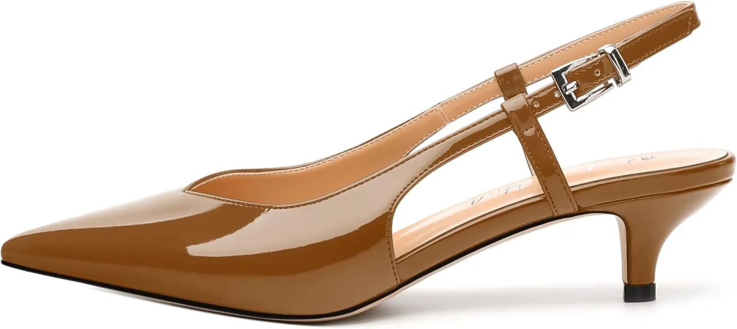 Women's Pumps, Pointed Toe Kitten Low Heels Pumps for Women, Closed Toe Slingback Low Heels Dress Shoes