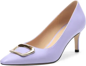 Women's Pumps Pointed Toe Mid Stiletto Heels Rectangular Metal Buckle Pumps Dress Party Shoes