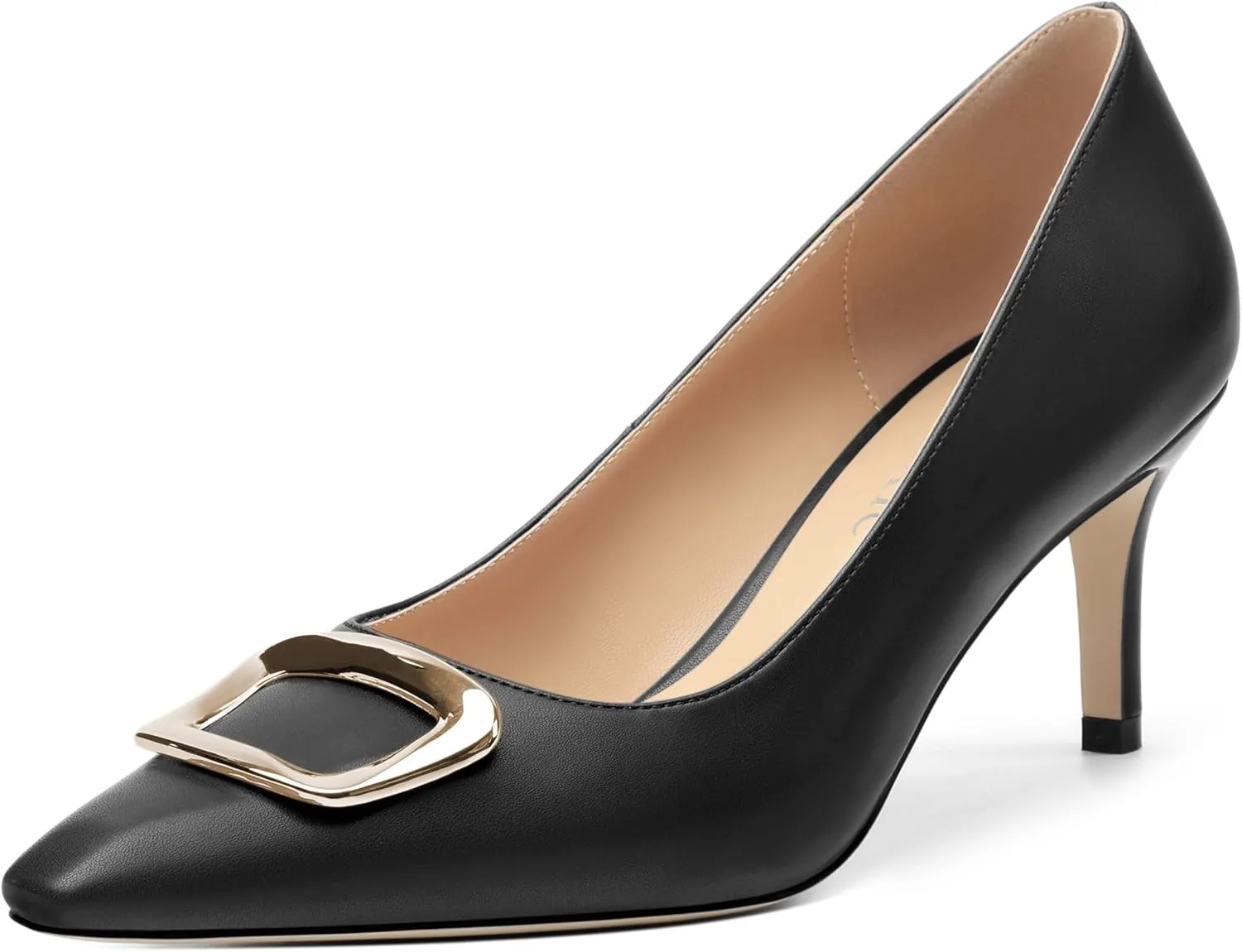 Women's Pumps Pointed Toe Mid Stiletto Heels Rectangular Metal Buckle Pumps Dress Party Shoes