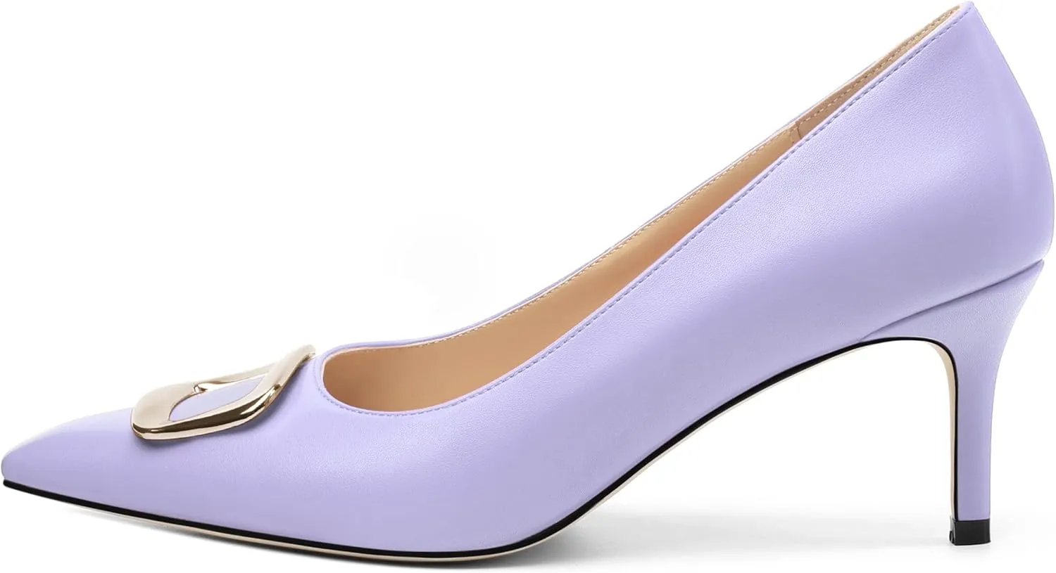 Women's Pumps Pointed Toe Mid Stiletto Heels Rectangular Metal Buckle Pumps Dress Party Shoes