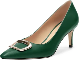 Women's Pumps Pointed Toe Mid Stiletto Heels Rectangular Metal Buckle Pumps Dress Party Shoes