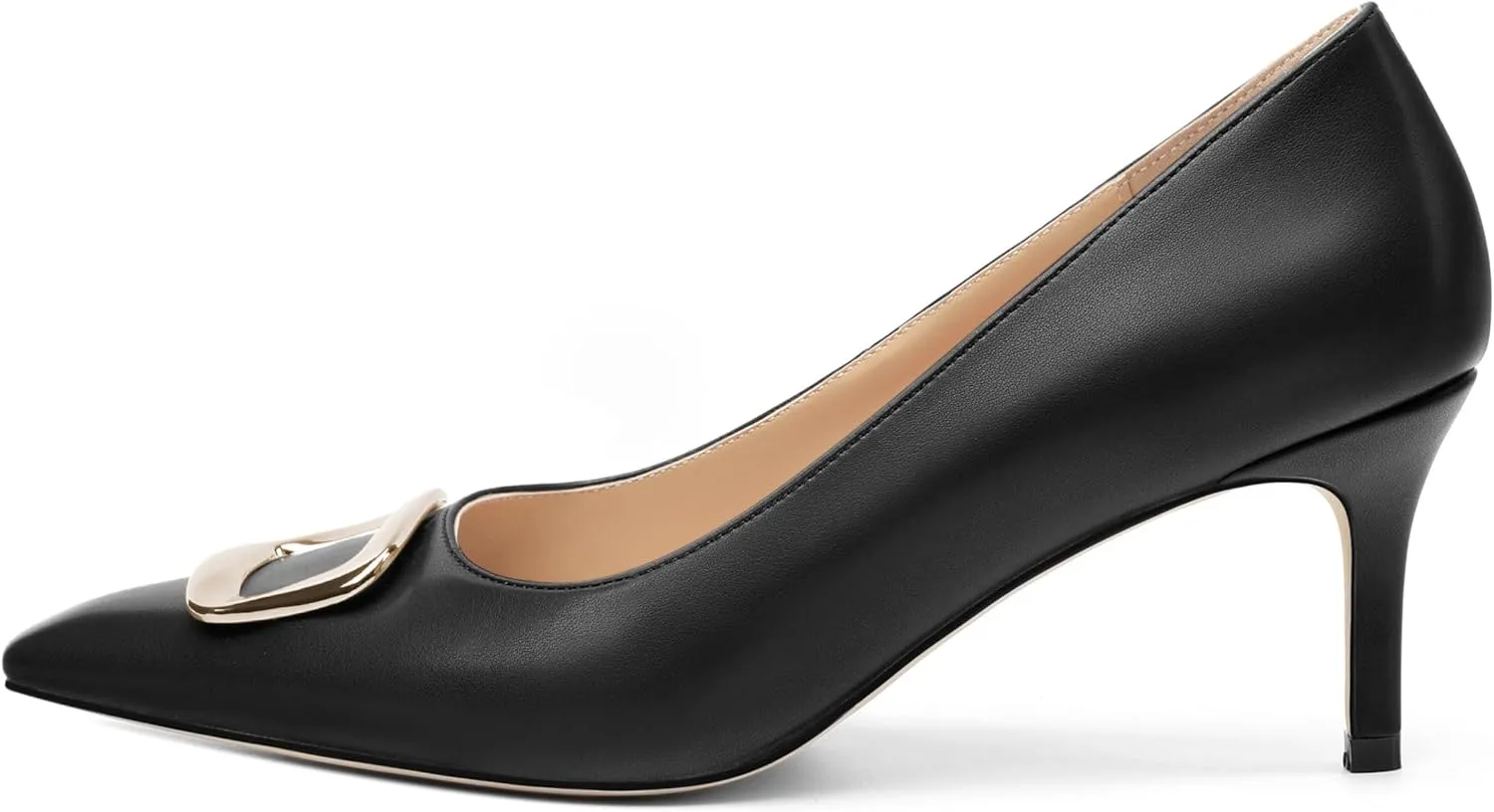Women's Pumps Pointed Toe Mid Stiletto Heels Rectangular Metal Buckle Pumps Dress Party Shoes