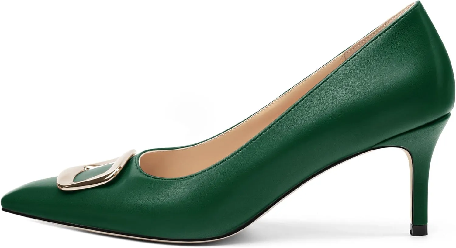 Women's Pumps Pointed Toe Mid Stiletto Heels Rectangular Metal Buckle Pumps Dress Party Shoes