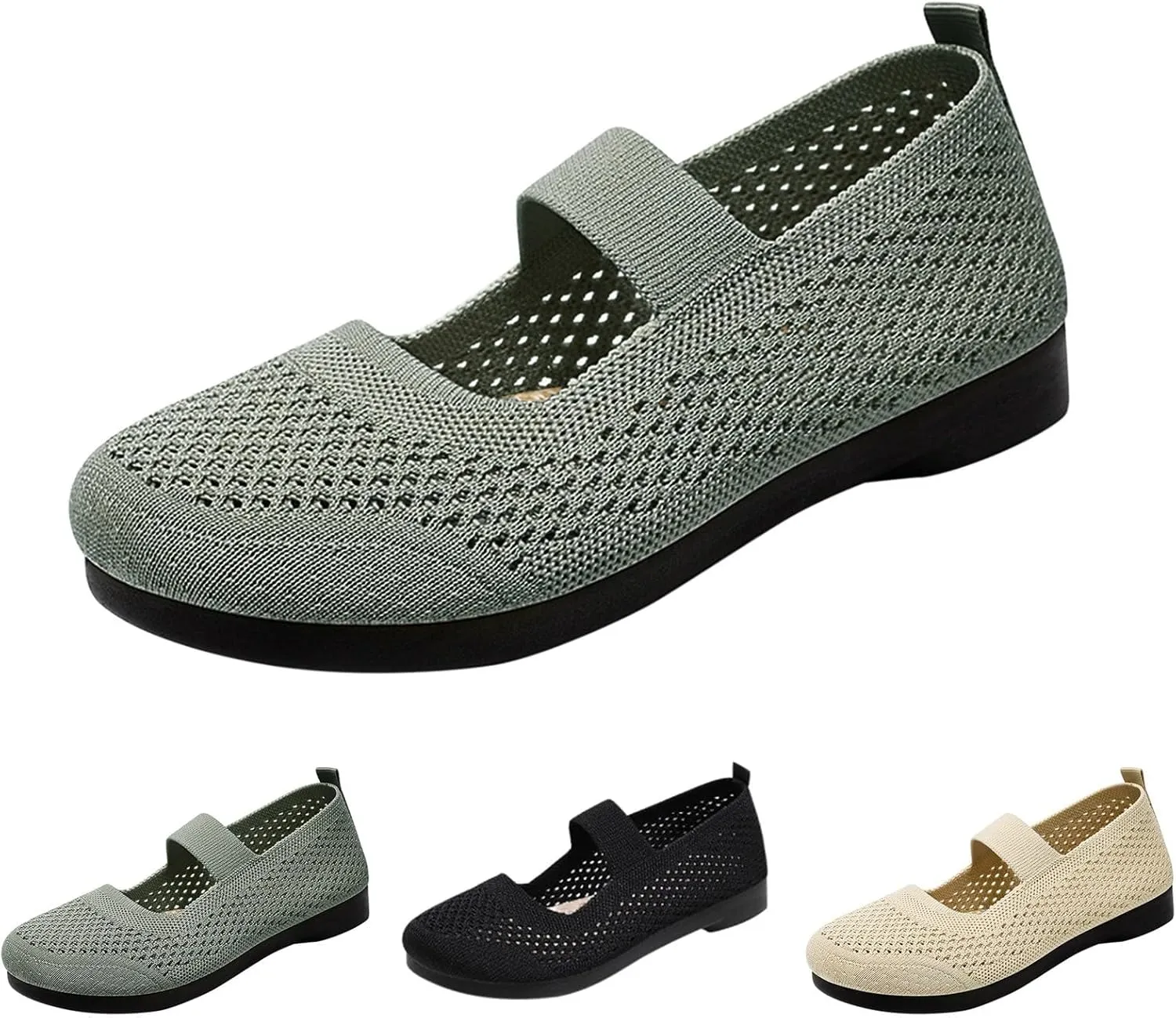 Women's Spring Summer and Autumn Breathable Non Slip Slip On Shallow Soft Sole Flying Woven Orthopedic Mesh Comfort Heel