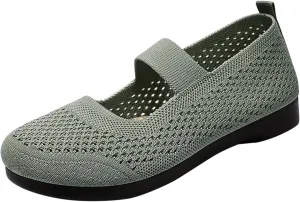 Women's Spring Summer and Autumn Breathable Non Slip Slip On Shallow Soft Sole Flying Woven Orthopedic Mesh Comfort Heel
