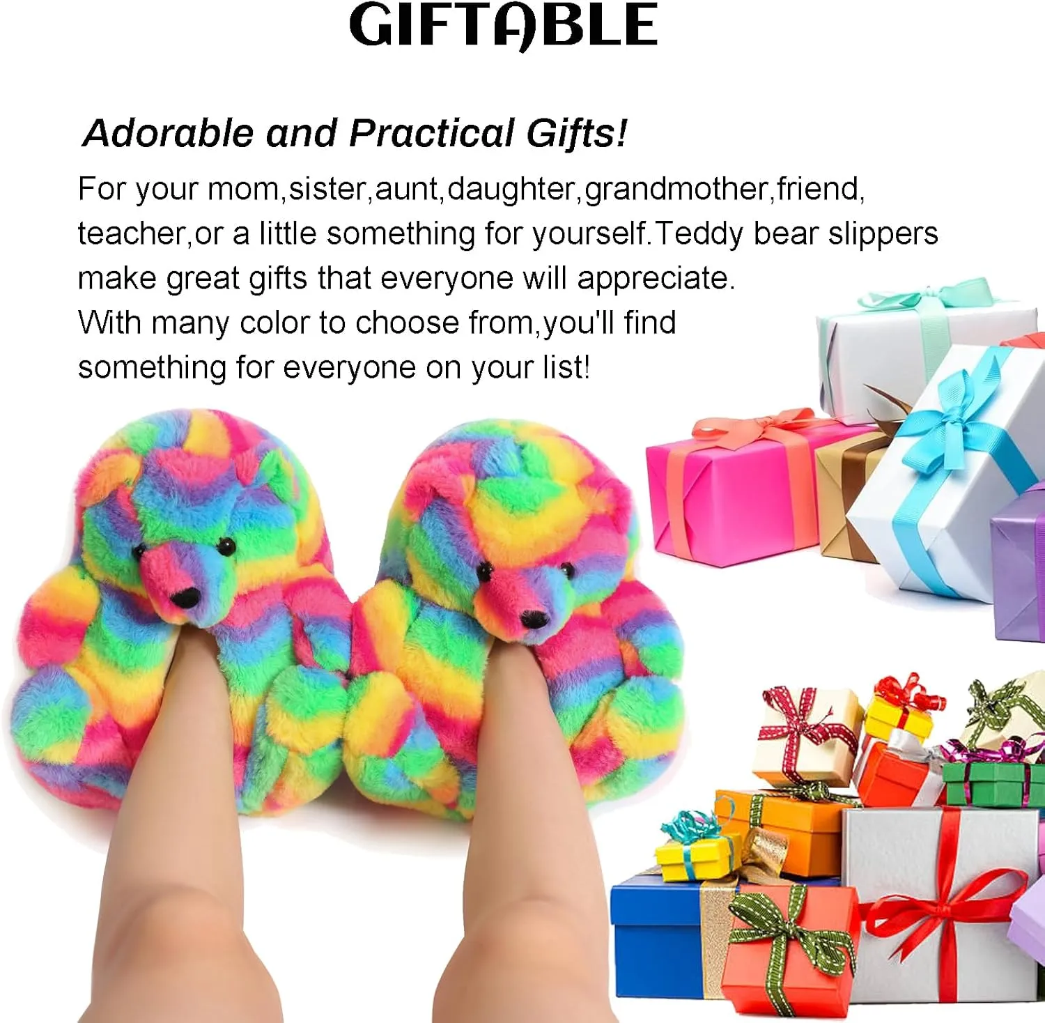 Women's Teddy Bear Slippers Mom Gift Slippers Cozy Women Fuzzy Indoor House Shoes Fun Costume for Adults Cute Animal Slides for Women Her Birthday Valentine's Gift Ideas