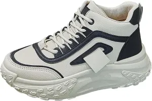 Womens Thick Sole Sneakers High Top Solid Color Lace-up Casual Breathable Soft Walking Running Shoes Comfortable Tennis Shoes Non Slip Women's Sneakers