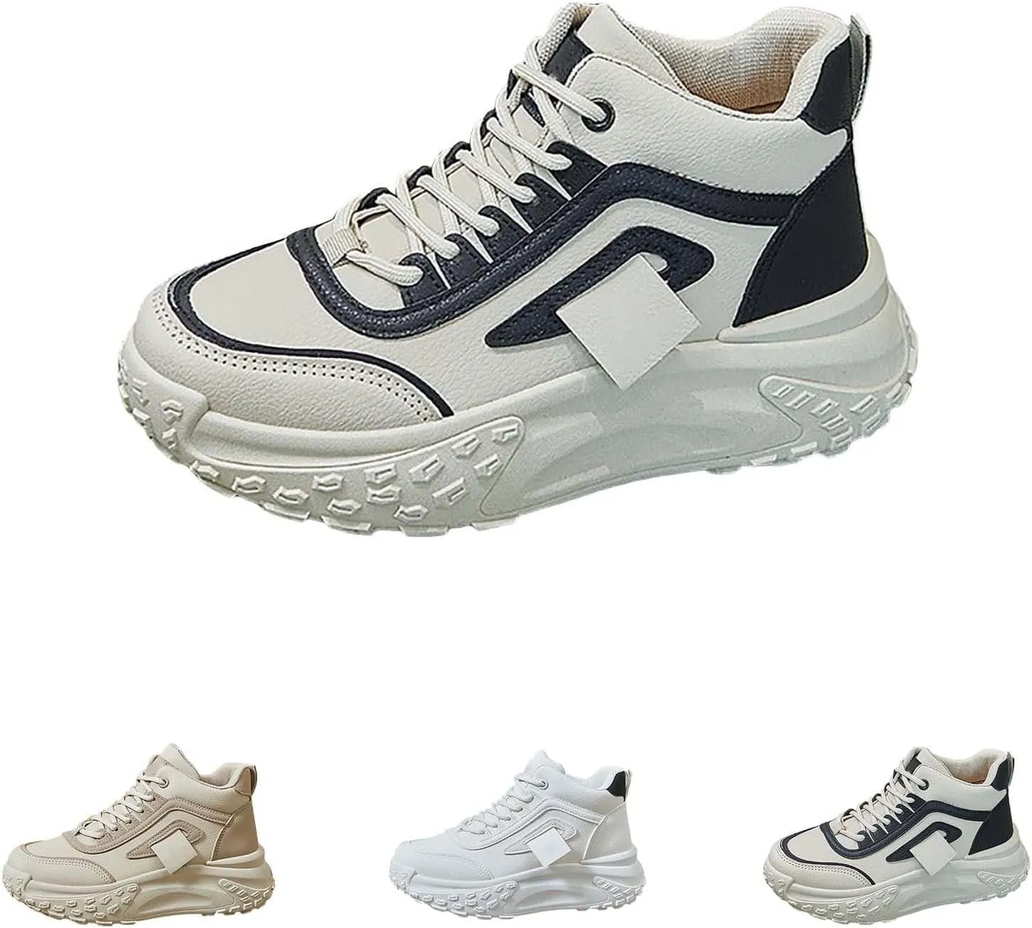 Womens Thick Sole Sneakers High Top Solid Color Lace-up Casual Breathable Soft Walking Running Shoes Comfortable Tennis Shoes Non Slip Women's Sneakers