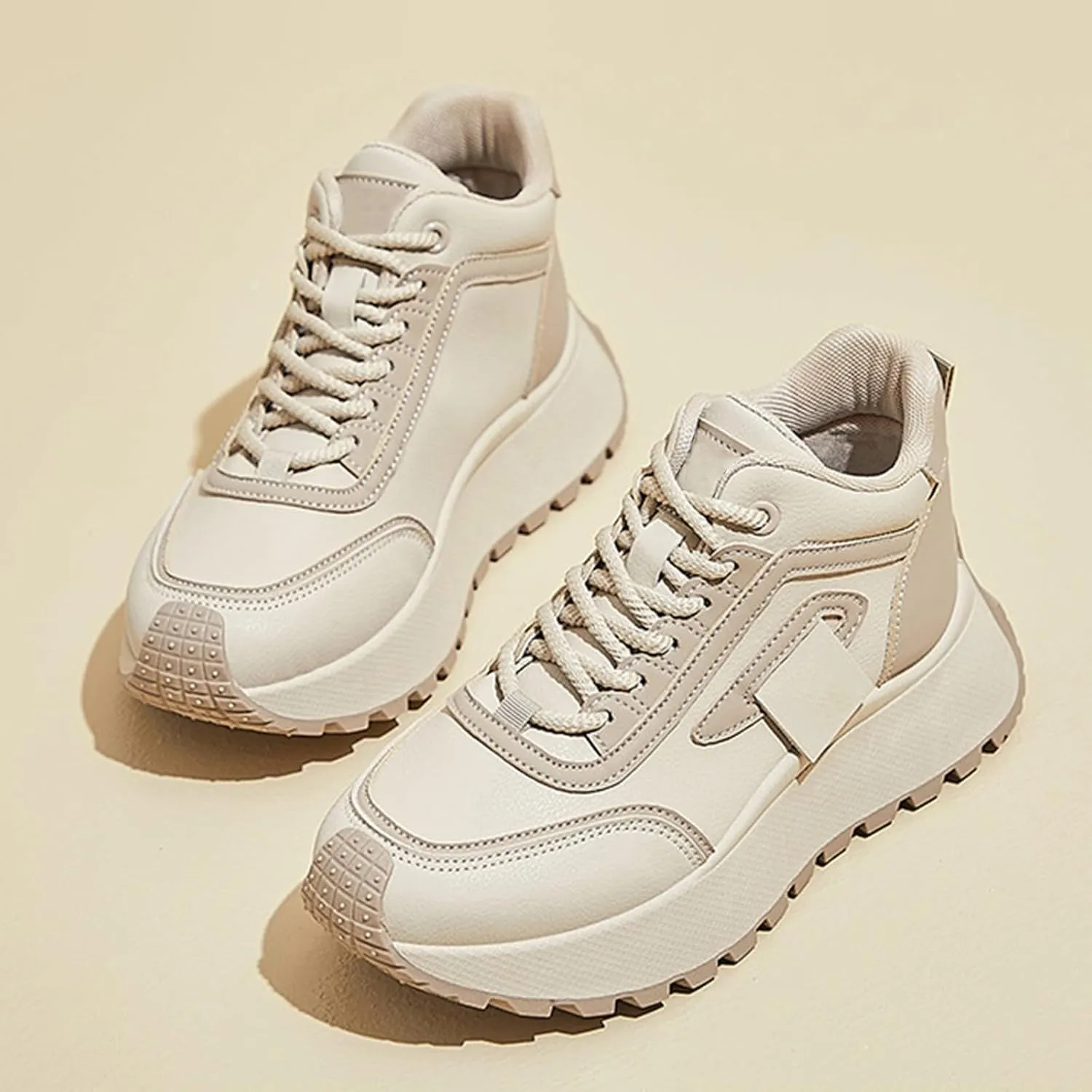 Womens Thick Sole Sneakers Platform Lace-up Casual Breathable Soft Walking Running Shoes Comfortable Tennis Shoes Non Slip Summer Spring Women's Sneakers