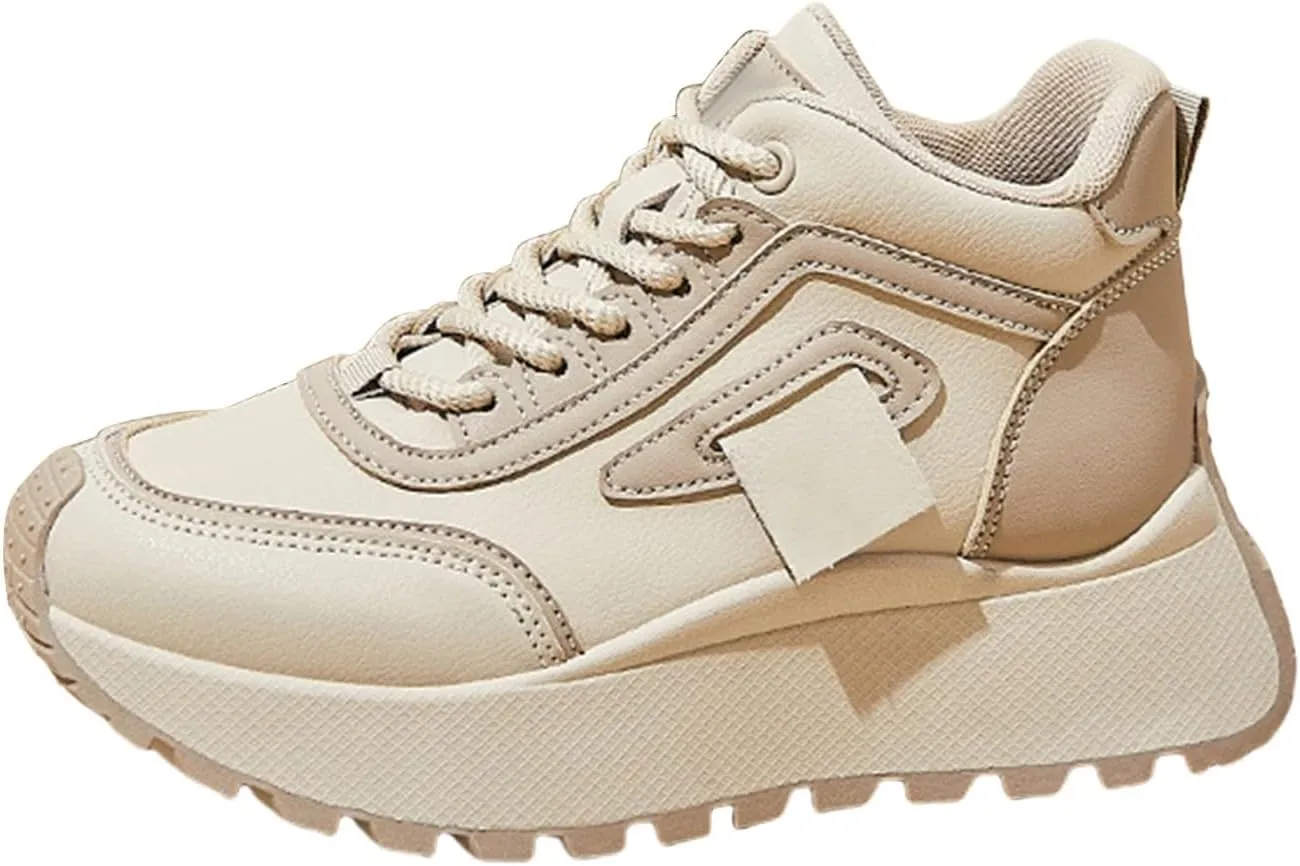Womens Thick Sole Sneakers Platform Lace-up Casual Breathable Soft Walking Running Shoes Comfortable Tennis Shoes Non Slip Summer Spring Women's Sneakers
