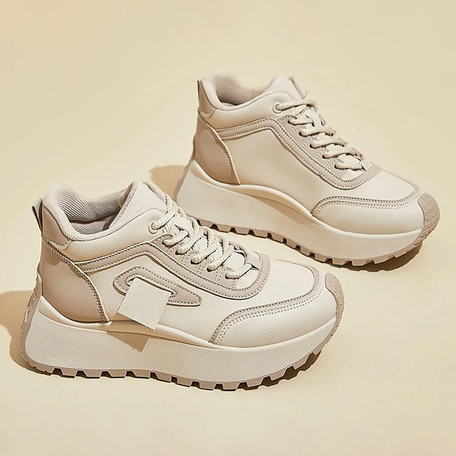 Womens Thick Sole Sneakers Platform Lace-up Casual Breathable Soft Walking Running Shoes Comfortable Tennis Shoes Non Slip Summer Spring Women's Sneakers