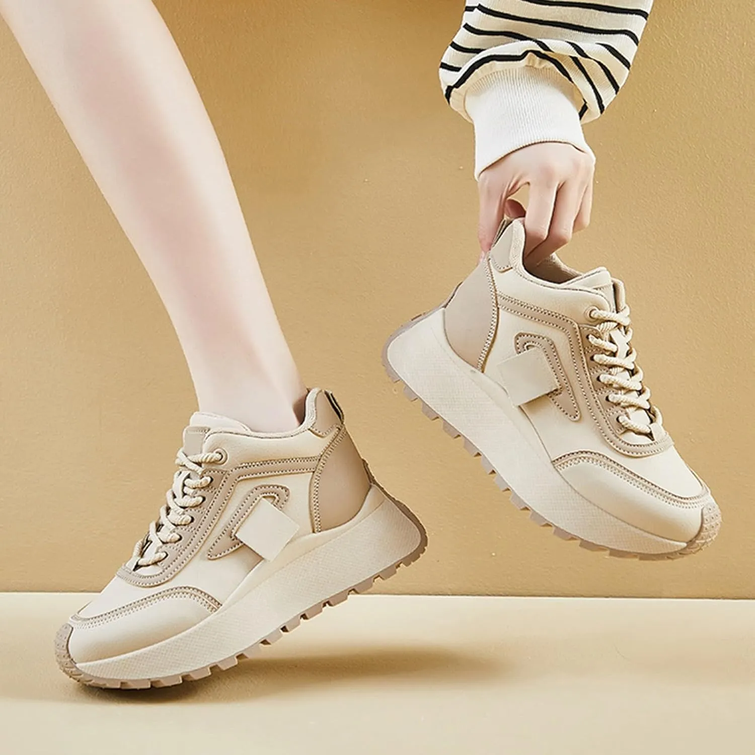 Womens Thick Sole Sneakers Platform Lace-up Casual Breathable Soft Walking Running Shoes Comfortable Tennis Shoes Non Slip Summer Spring Women's Sneakers