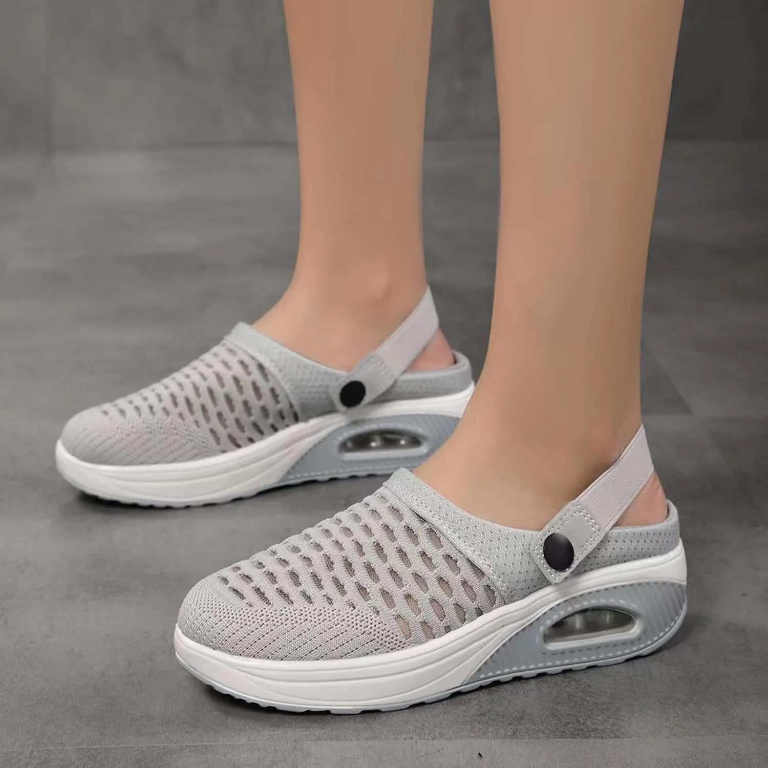 Women's Walking Shoes Summer Breathable Mesh Hollow Out Closed Toe Open Back Orthotic Sandals Casual Lightweight Air Cushion Slip-On Orthopedic Wedge Sandals