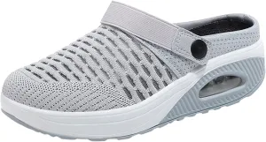 Women's Walking Shoes Summer Breathable Mesh Hollow Out Closed Toe Open Back Orthotic Sandals Casual Lightweight Air Cushion Slip-On Orthopedic Wedge Sandals