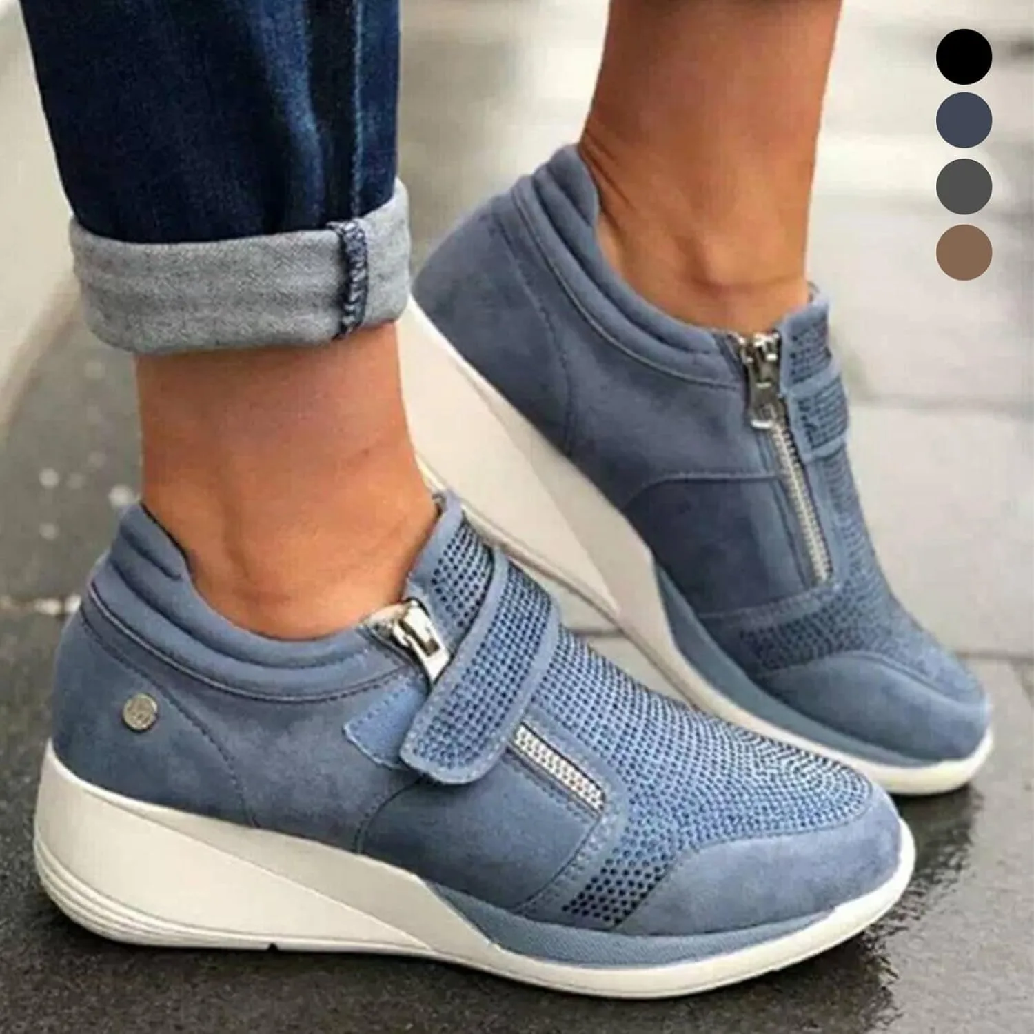 Womens Wedges Breathable Thick Sole Casual Sport Shoes Closed Toe Heeled Comfortable Fashion Sneakers No Lace Comfy Outdoor Walking Shoes for Ladies