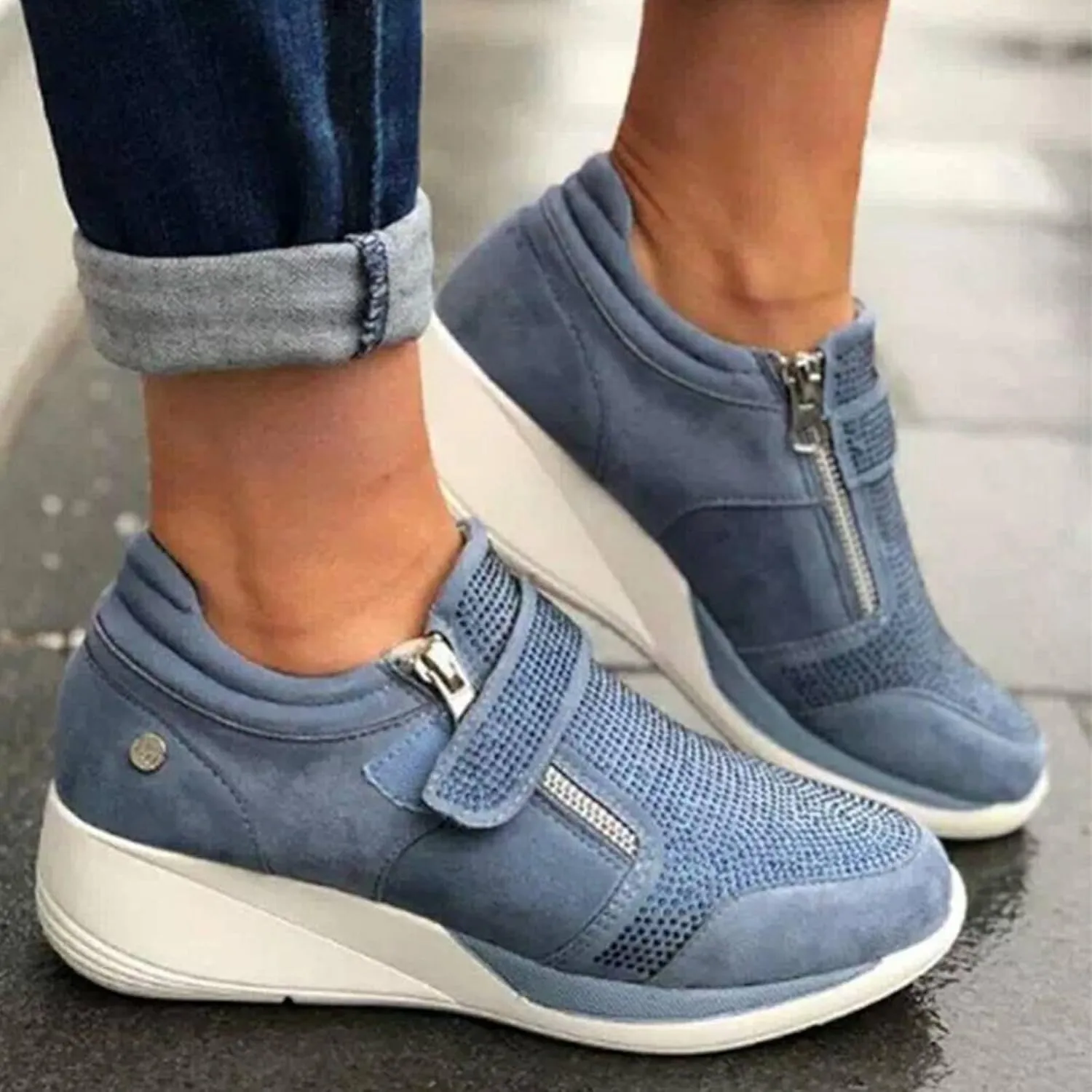 Womens Wedges Breathable Thick Sole Casual Sport Shoes Closed Toe Heeled Comfortable Fashion Sneakers No Lace Comfy Outdoor Walking Shoes for Ladies