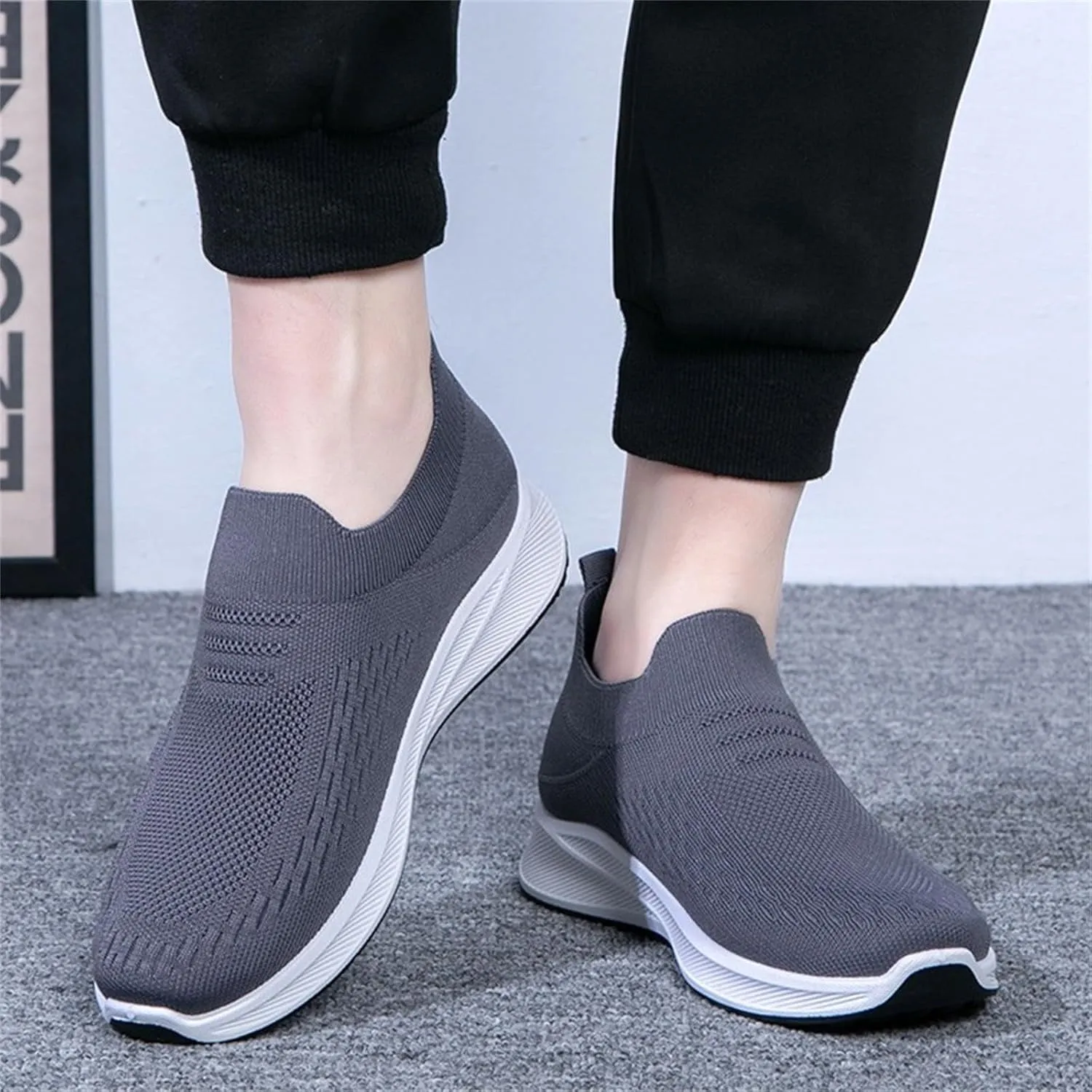 Women's Woven Orthopedic Breathable Shoes Arch Support Mesh Non Slip Sports Shoes Slip On Casual Sneaker for Men