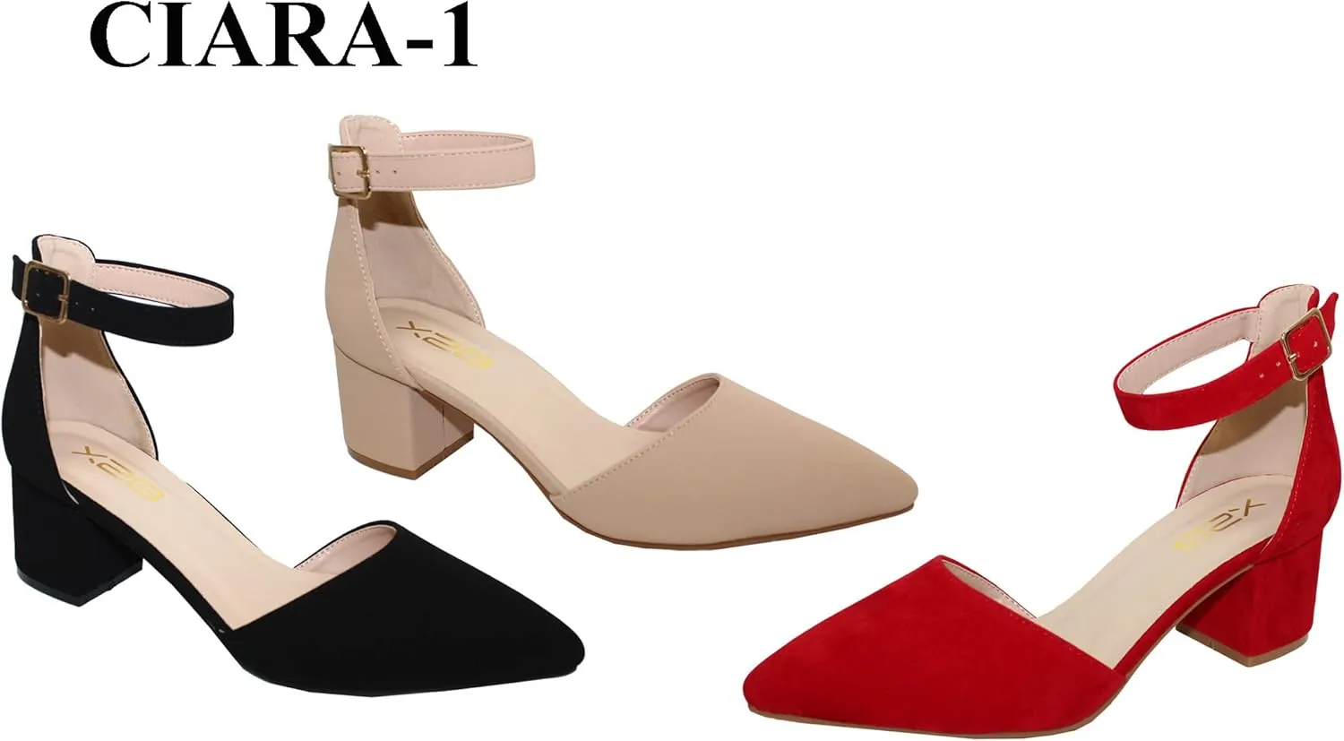 X2B Women's Low Heel Ankle Strap Pointed Toe Pumps Shoes