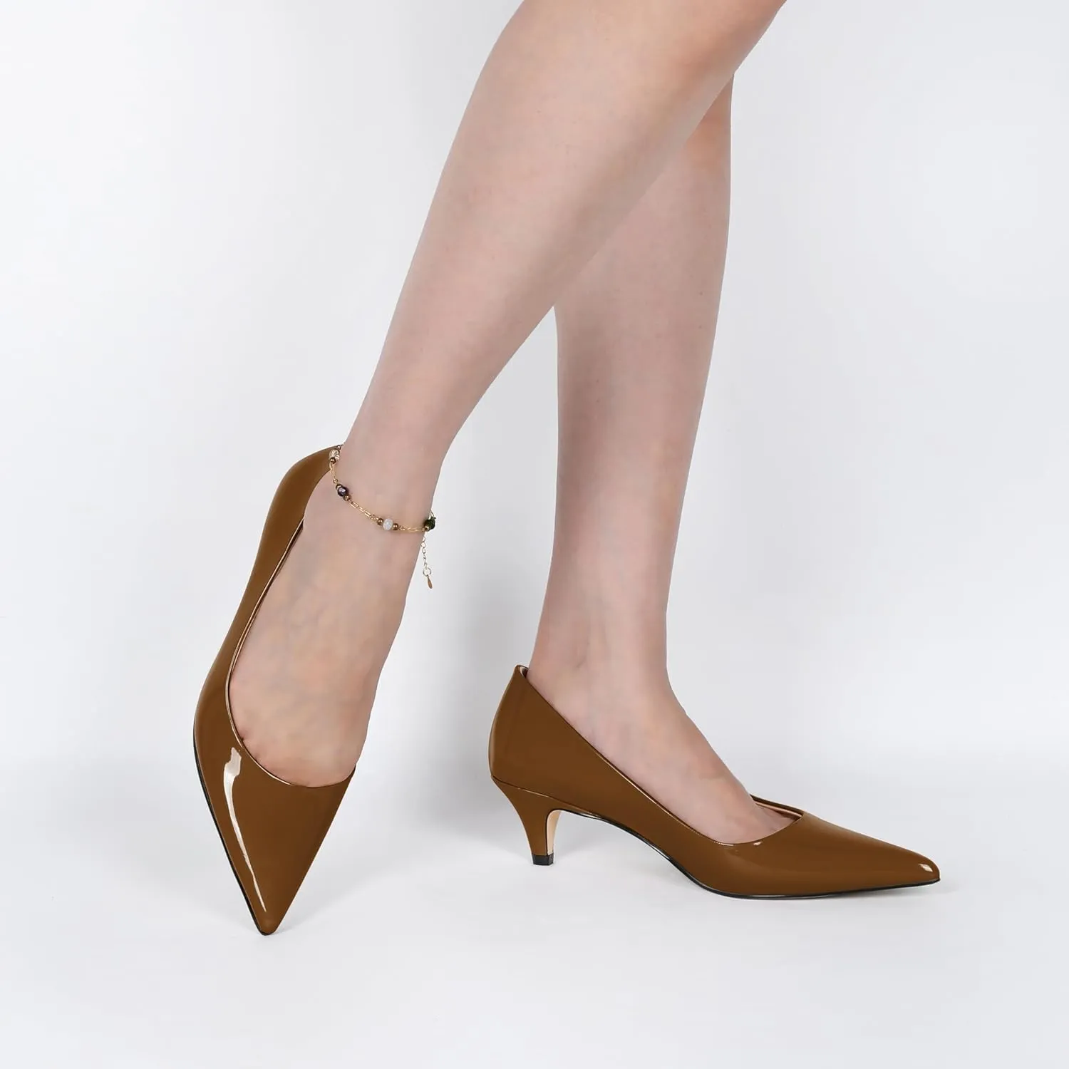 YODEKS Womens Kitten Heel Pumps Pointy Toe Low Kitten Heels Slip On 2 Inch Office Dress Shoes