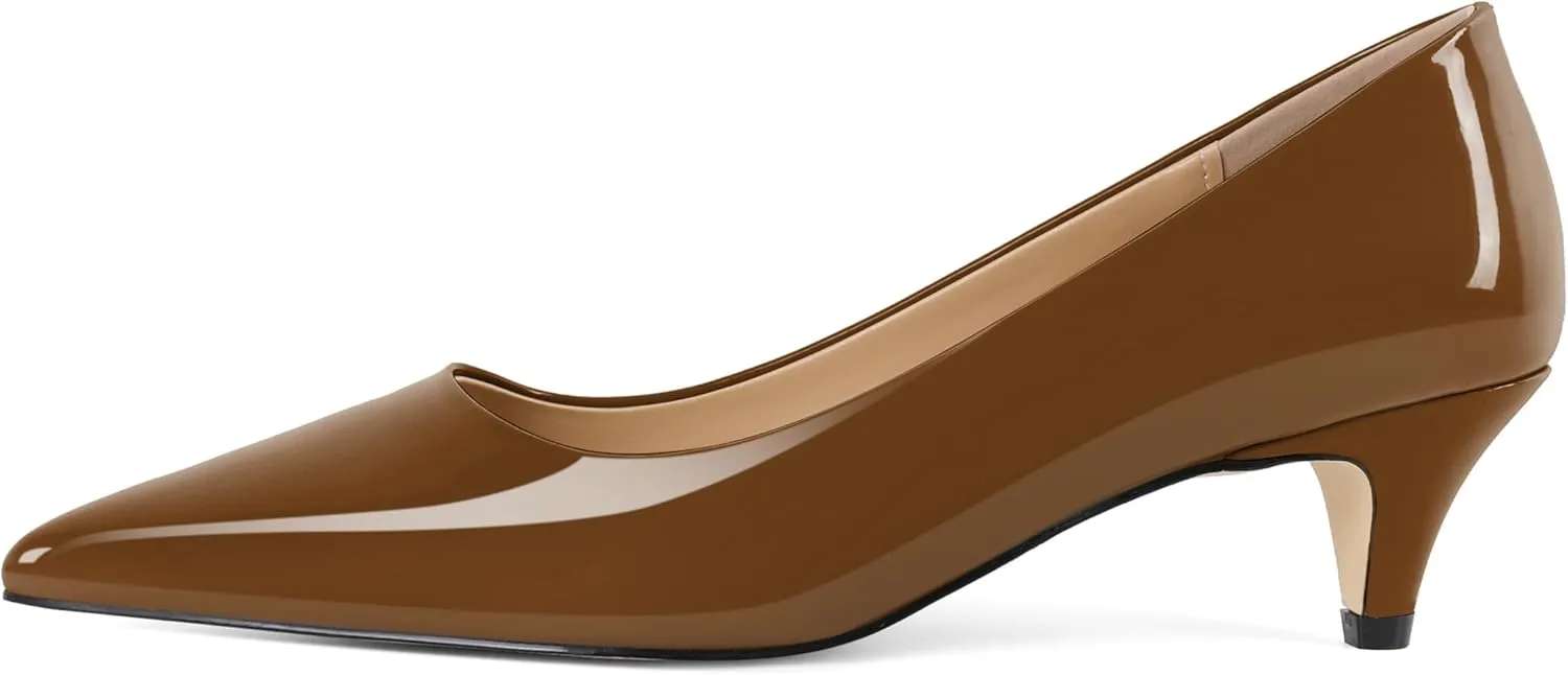YODEKS Womens Kitten Heel Pumps Pointy Toe Low Kitten Heels Slip On 2 Inch Office Dress Shoes