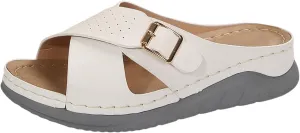ZSpzx Women's Slide Sandals,Wedge Sandals for Women Dressy Summer Open Toe Crisscross Straps Slip on Sandals Comfortable Slides Slippers Metal Memory Foam Walking Beach Plantar Fasciitis Shoes