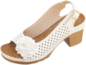 ZWRXW Wedge Sandals for Women Peep Toe Hollow Out Slingback Platform Wedge Sandals Bohemian Chic Flowers Dressy Summer Sandal Open Toe Ankle Strap Chunky Heel Shoes for Travel Vacation Beach Party